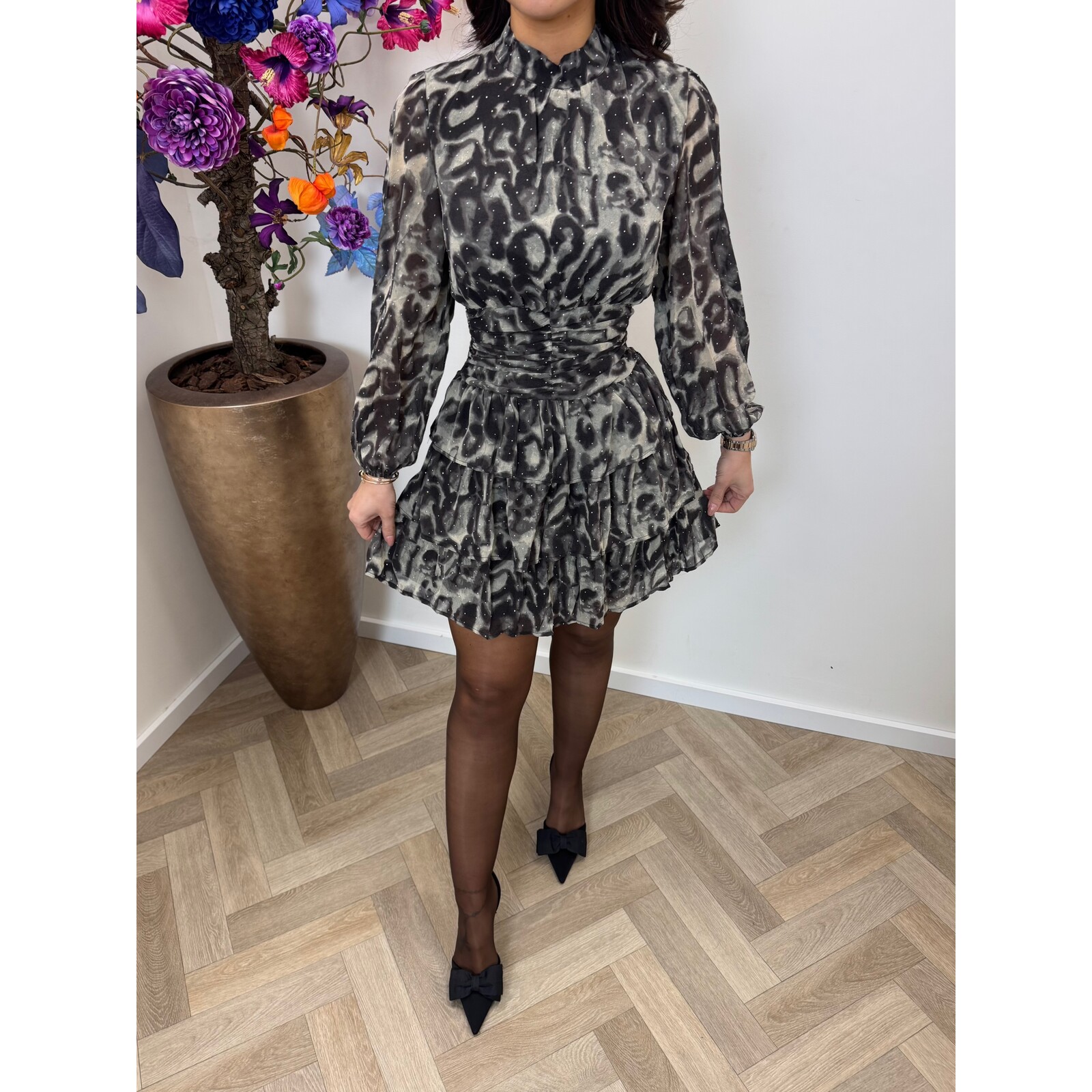 Dress leopard diamonds grey CY4566