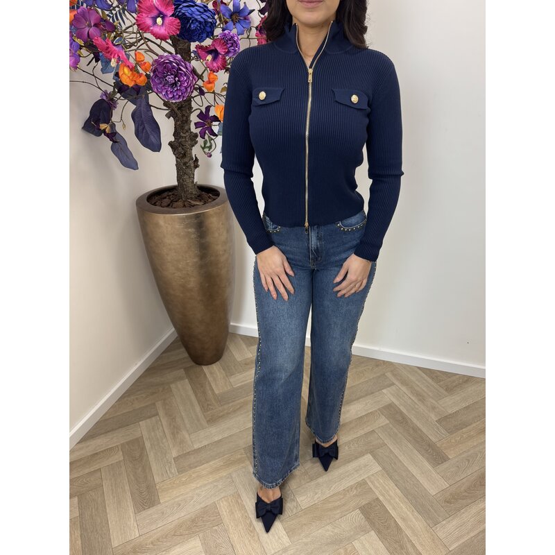 Cardigan Gold Button Zipper W2532 Navy