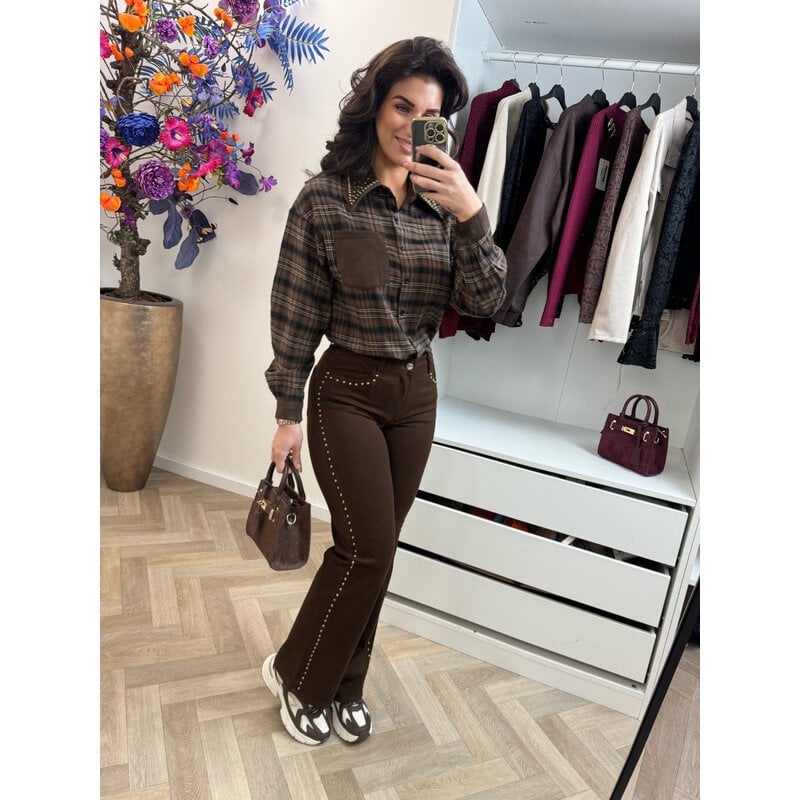 Blouse ruit studs VMCK908 Choco