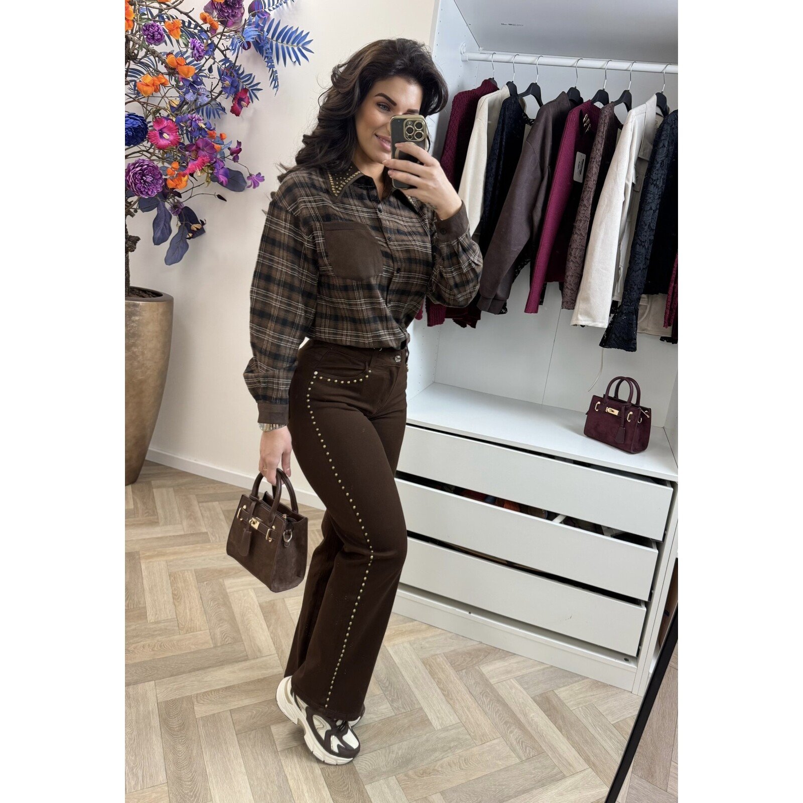 Blouse ruit studs VMCK908 Choco