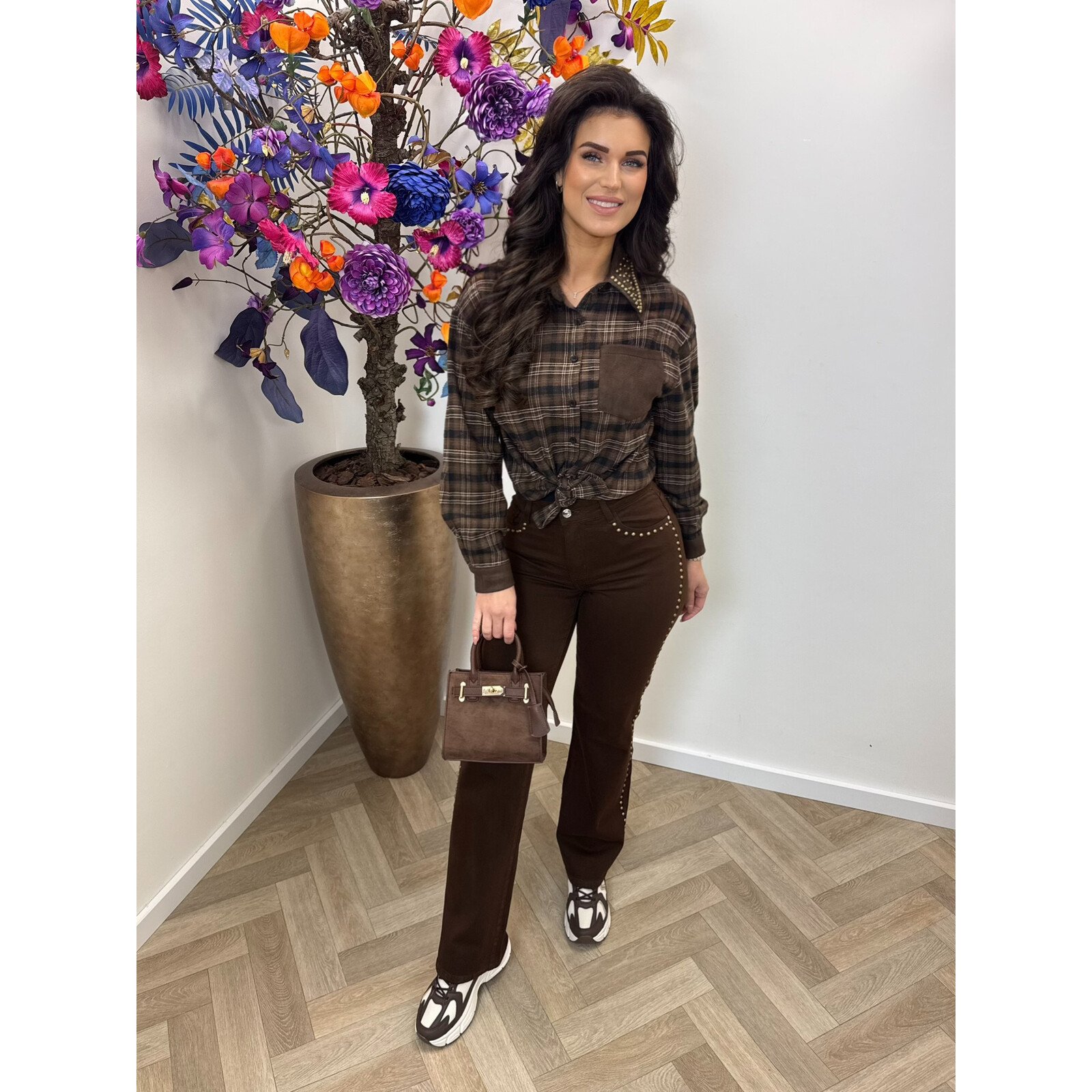 Blouse ruit studs VMCK908 Choco