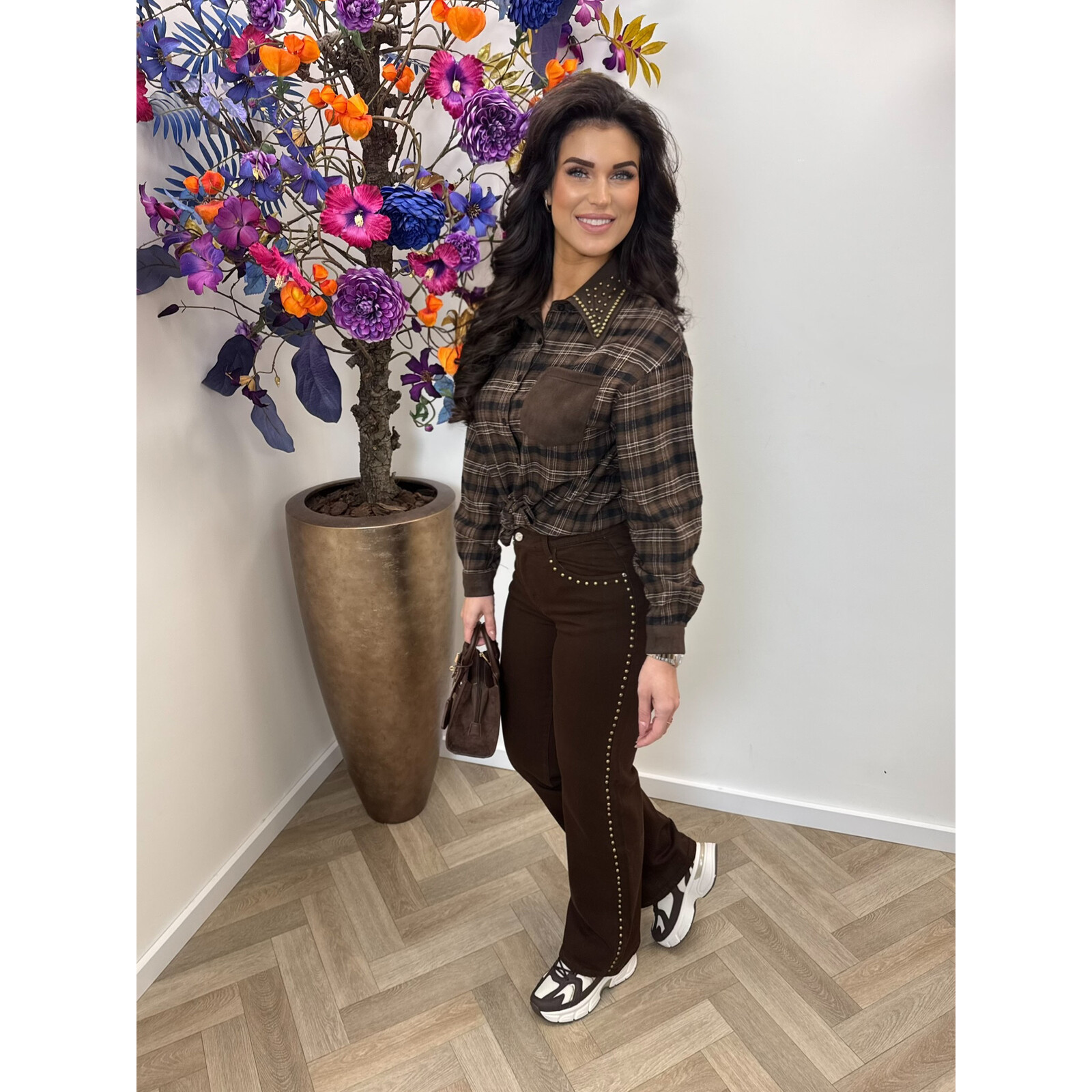 Blouse ruit studs VMCK908 Choco