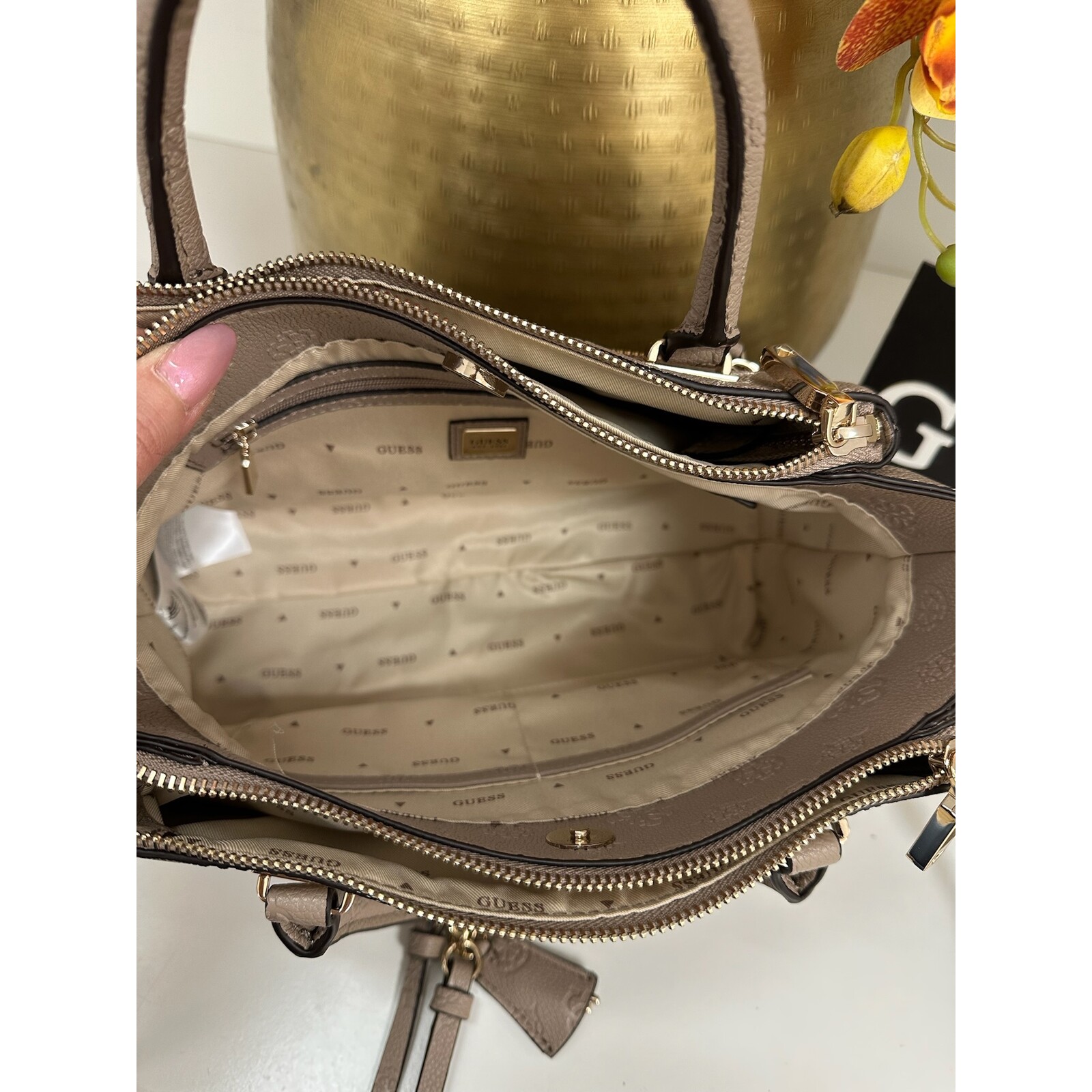 Guess Bag Anise Triple Dark Taupe Logo Guess 1142