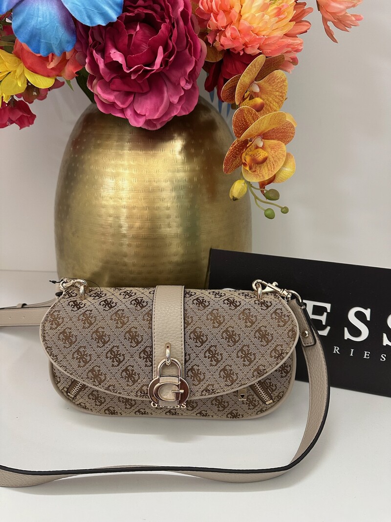 Crossbody Flap Bag Jessa Latte Logo Guess 1157