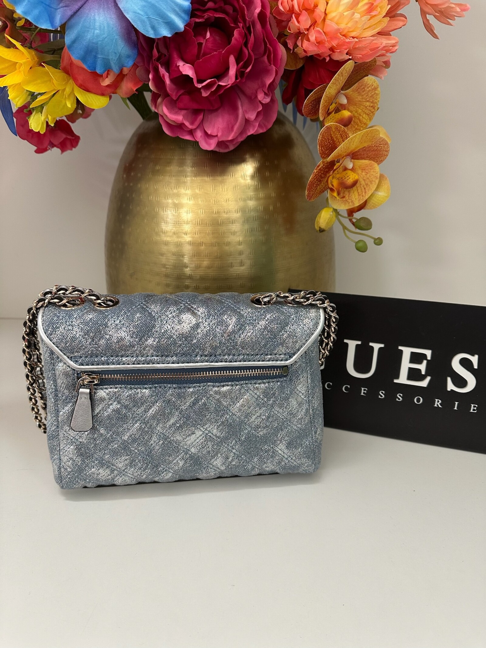 Guess Flap Bag Guilly Metallic Denim Guess 1156
