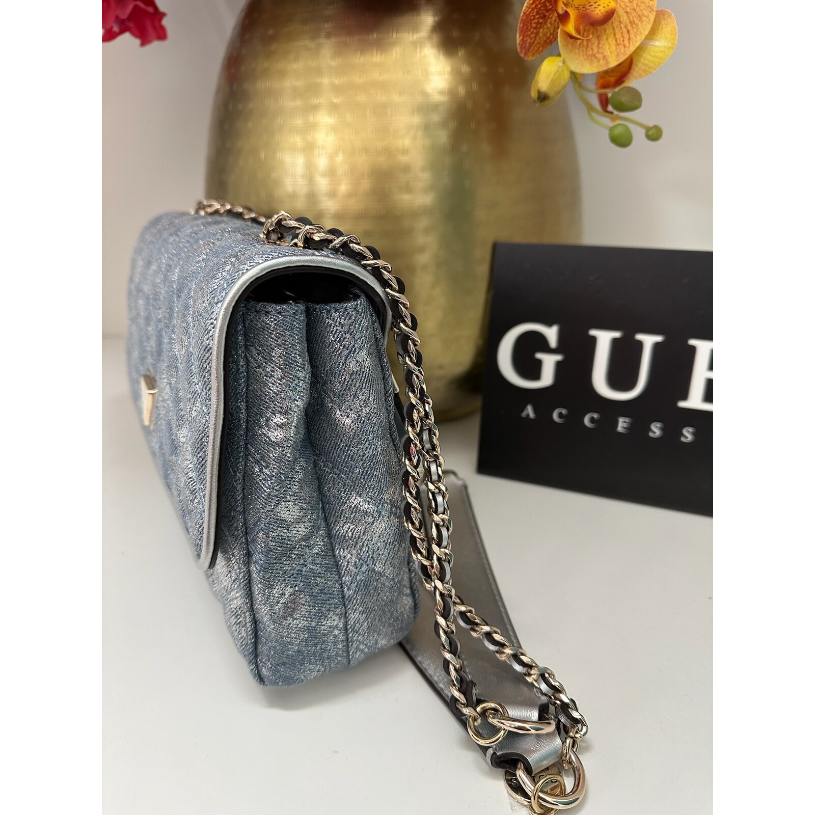 Guess Flap Bag Guilly Metallic Denim Guess 1156