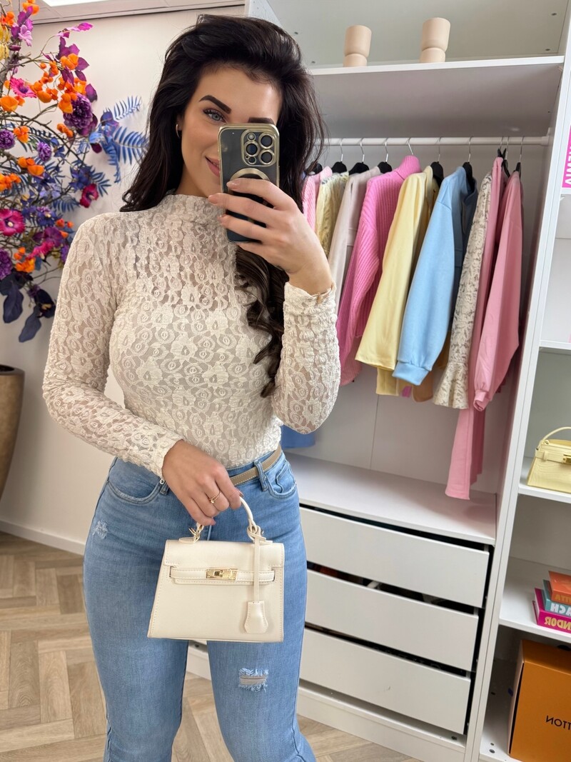 top Lace high neck Beige
