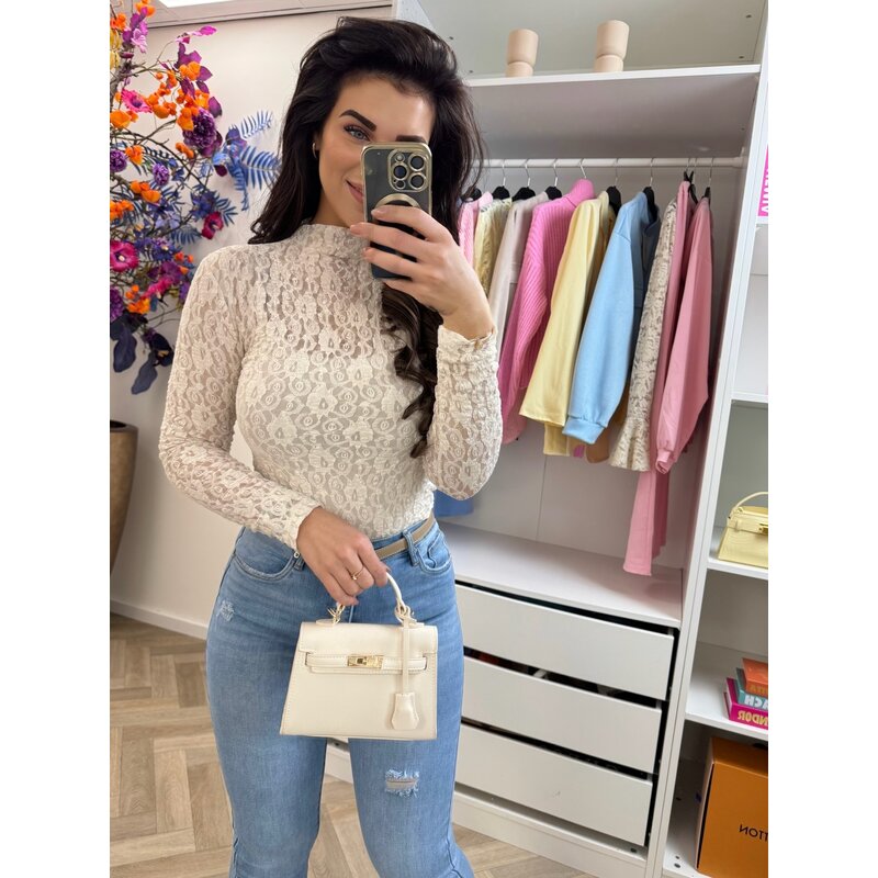 top Lace high neck Beige