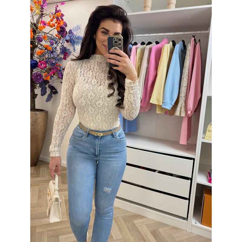 top Lace high neck Beige