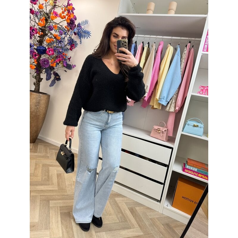 Sweater Paris v-hals Black