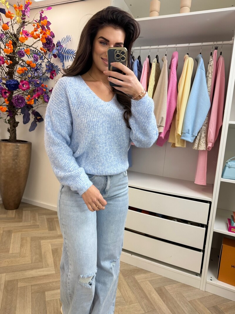Sweater Paris v-hals Light Blue