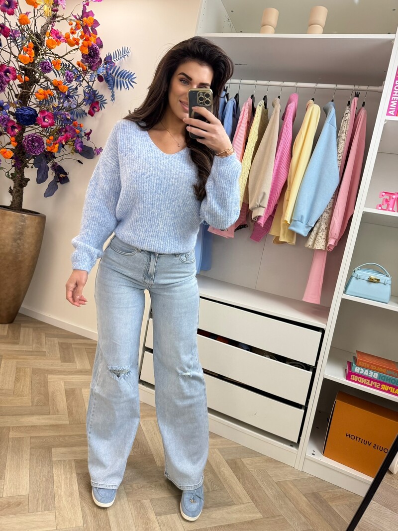 Sweater Paris v-hals Light Blue
