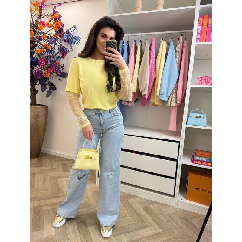 T-shirt lace mouw Yellow
