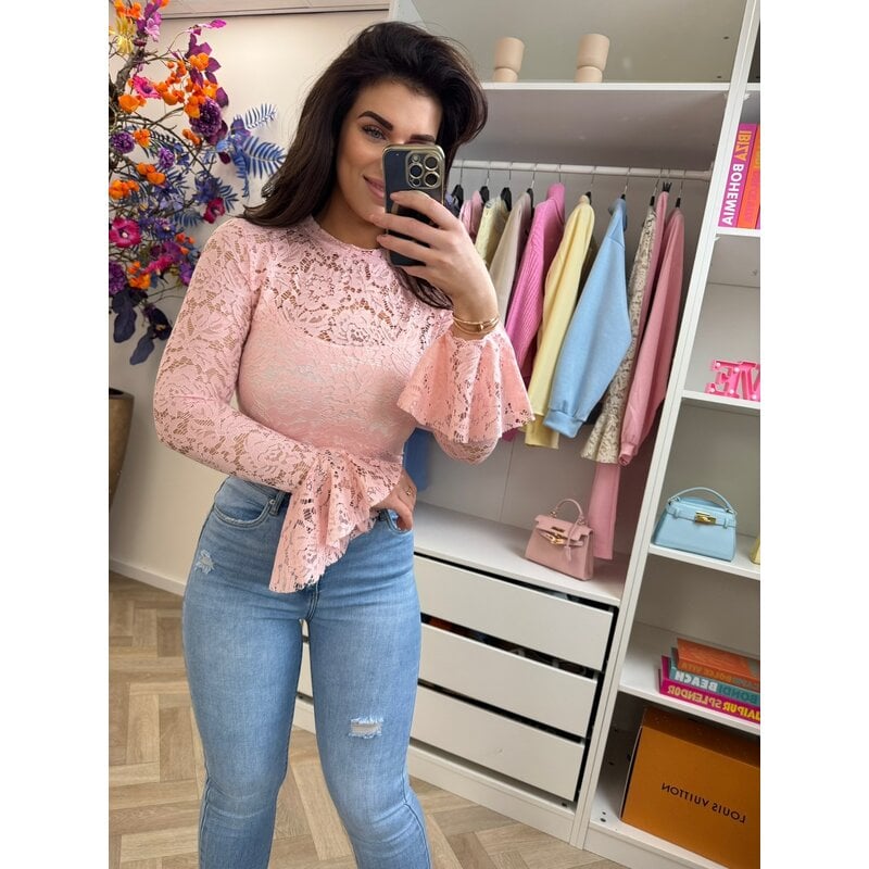 Top Lace flair mouw Pink