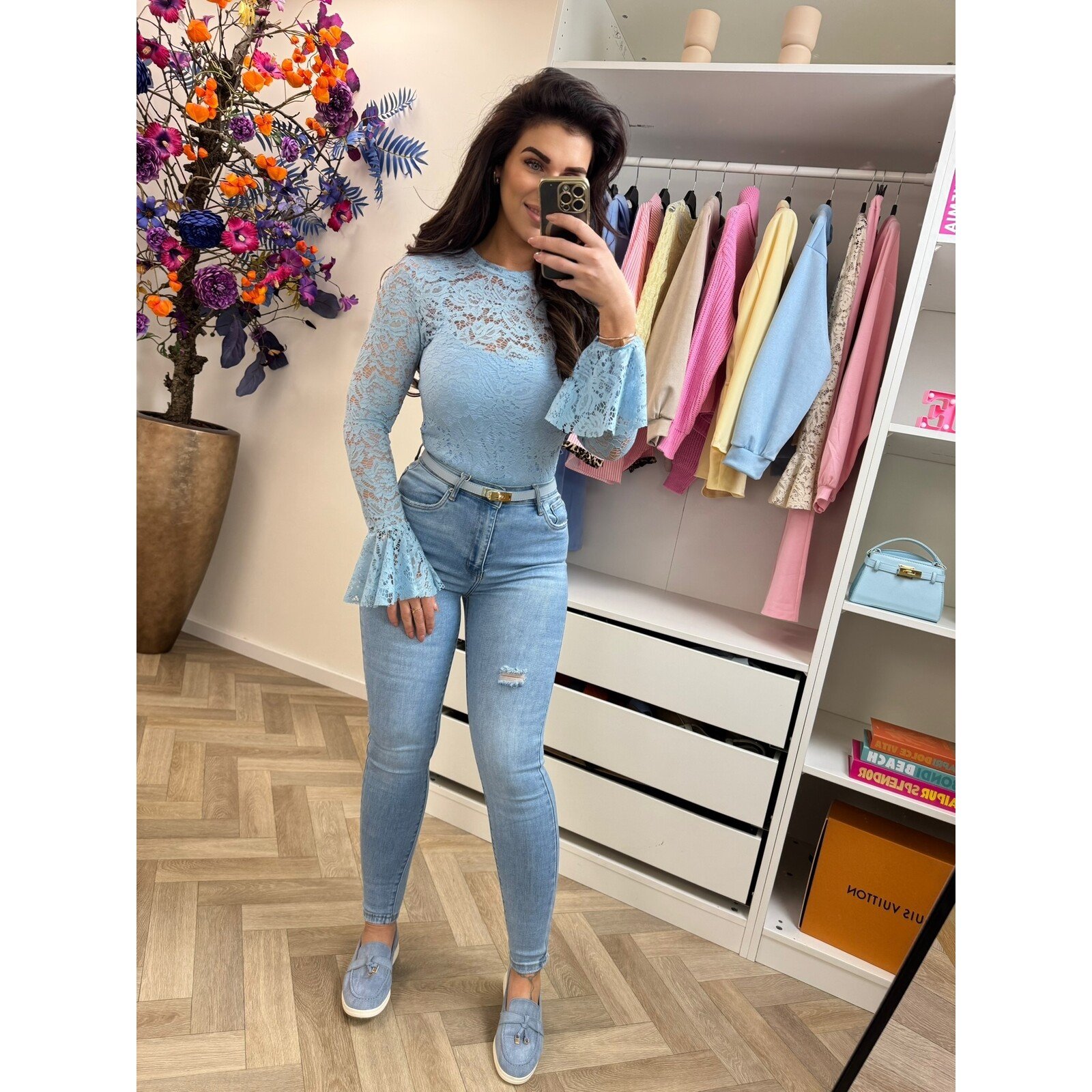 Top Lace flair mouw Light Blue