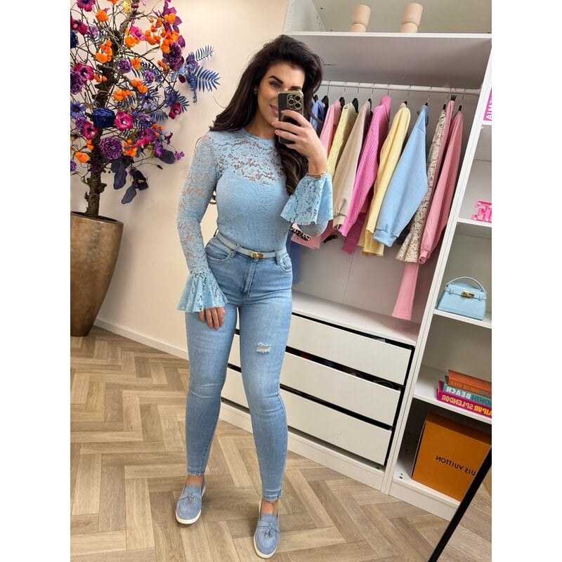 Top Lace flair mouw Light Blue