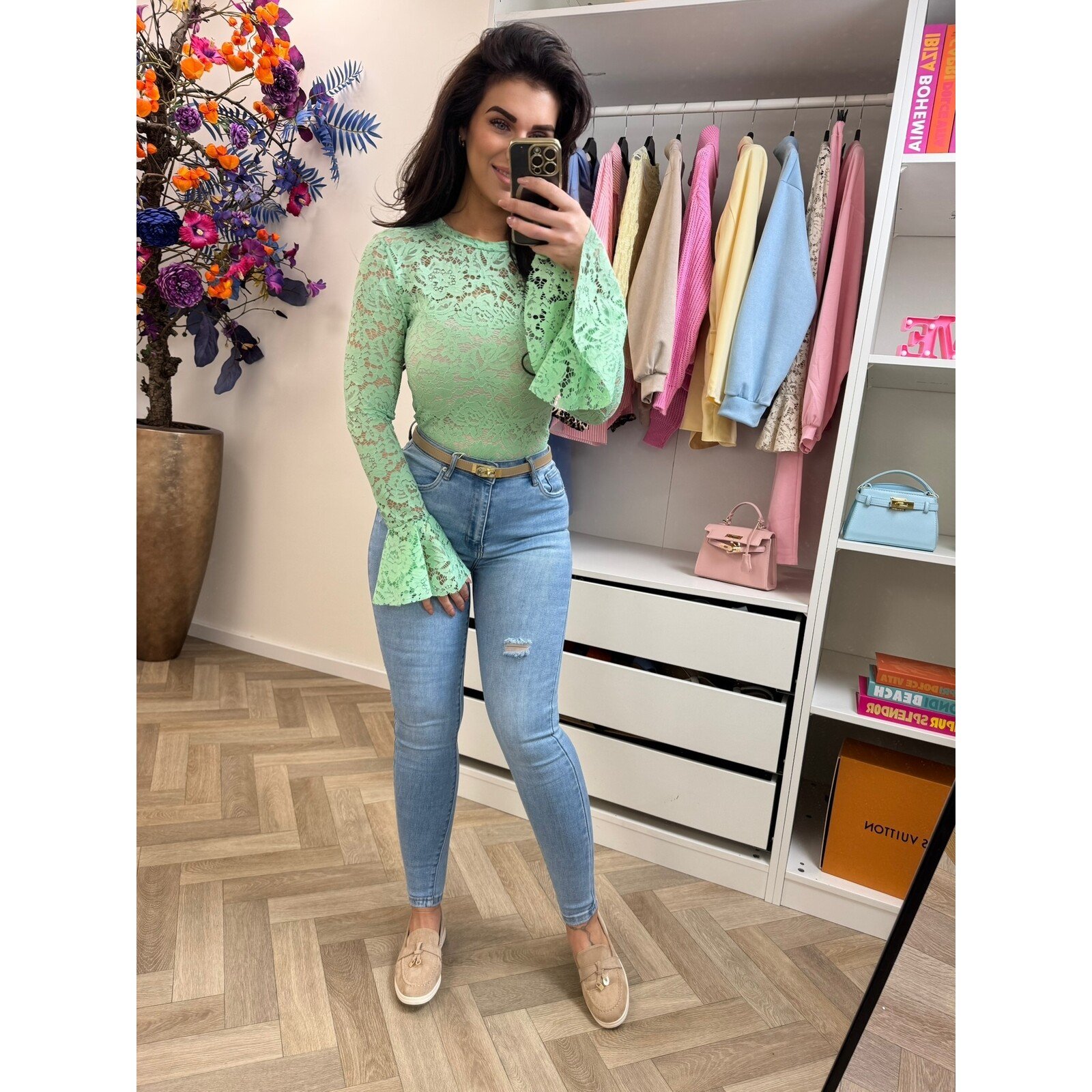 Top Lace flair mouw Mint