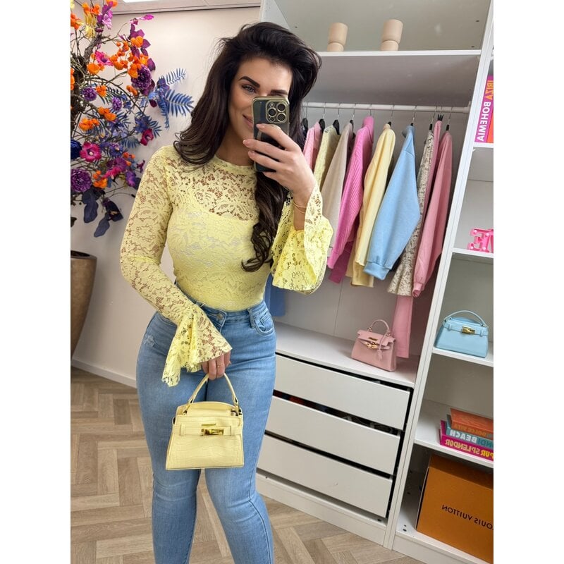 Top Lace flair mouw Yellow