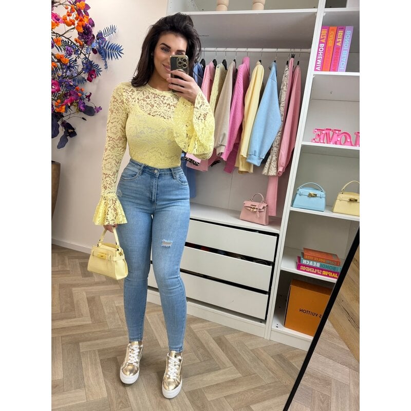 Top Lace flair mouw Yellow