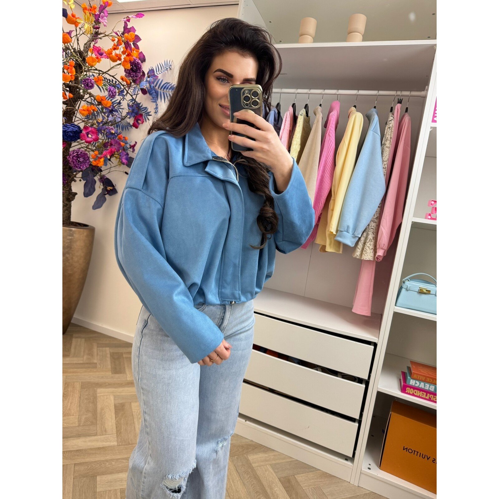 Jacket suede Giorgina Denim Blue