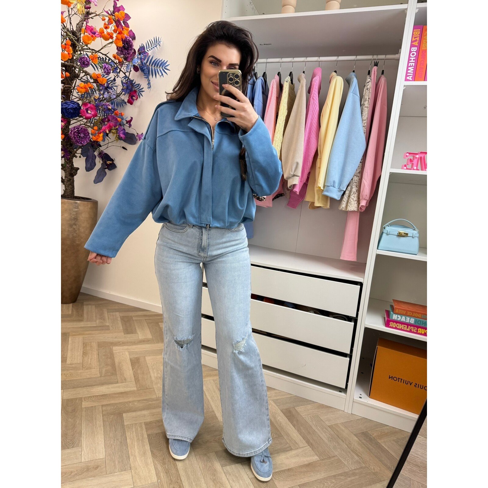 Jacket suede Giorgina Denim Blue