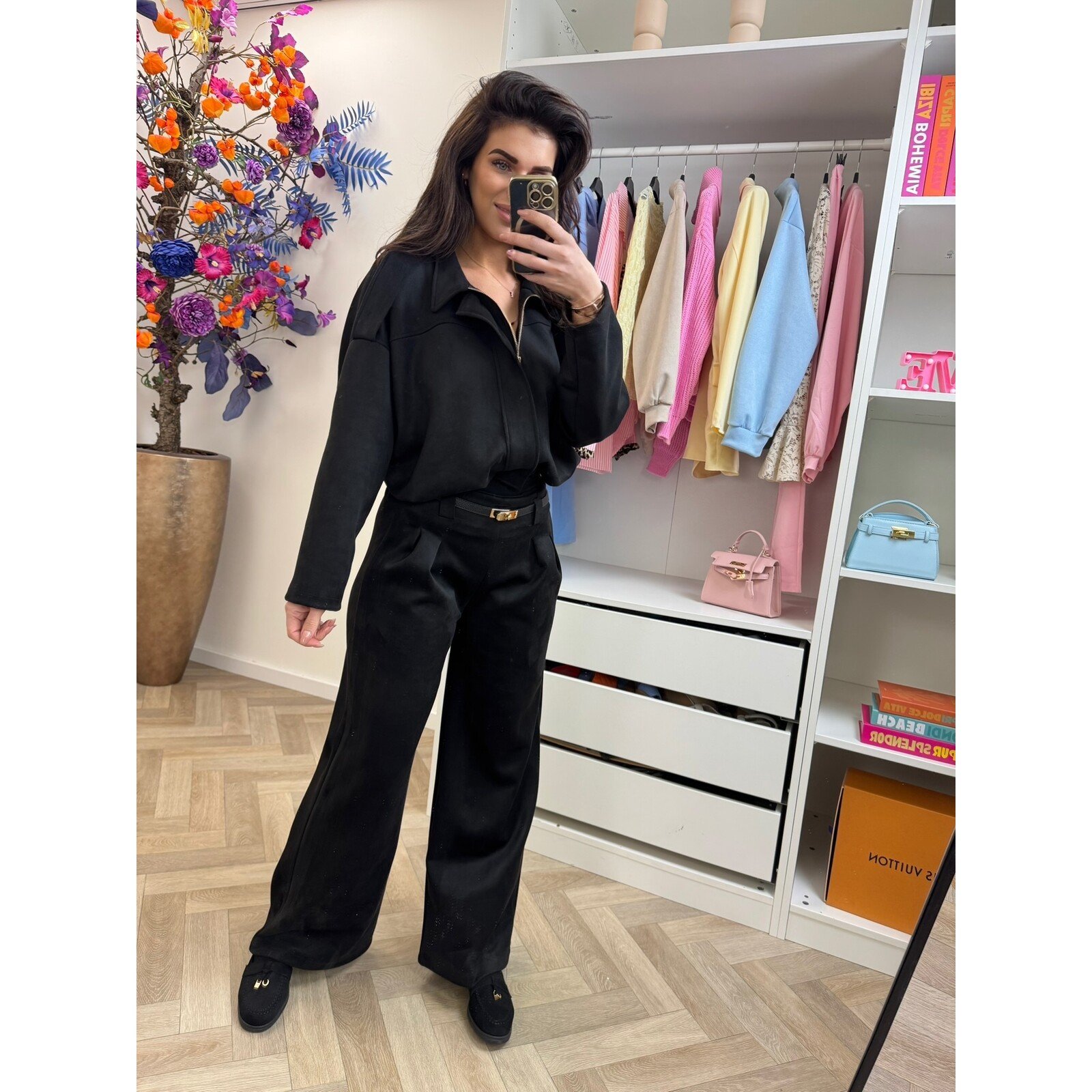 Pants suede with belt  Black