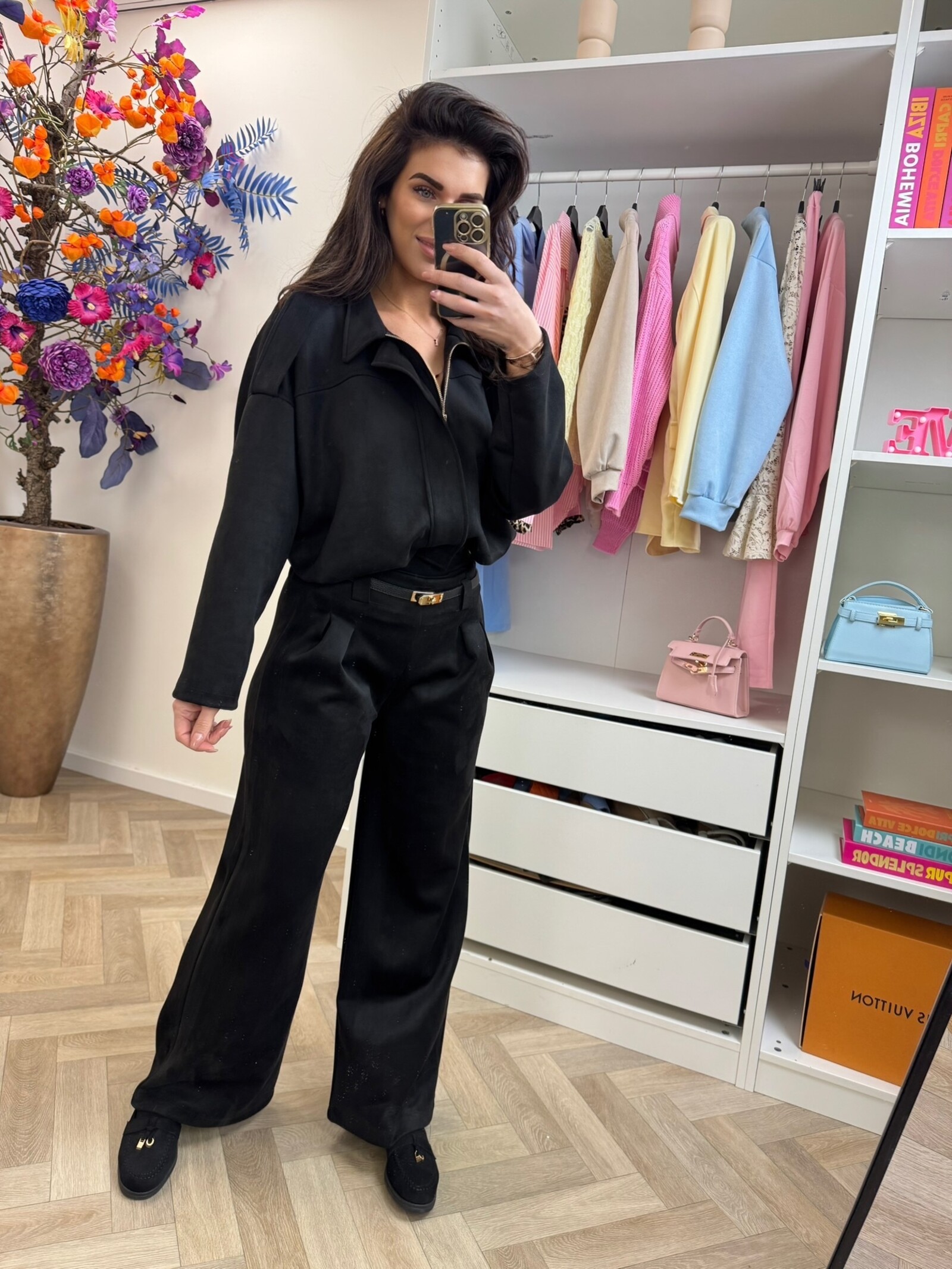 Pants suede with belt  Black