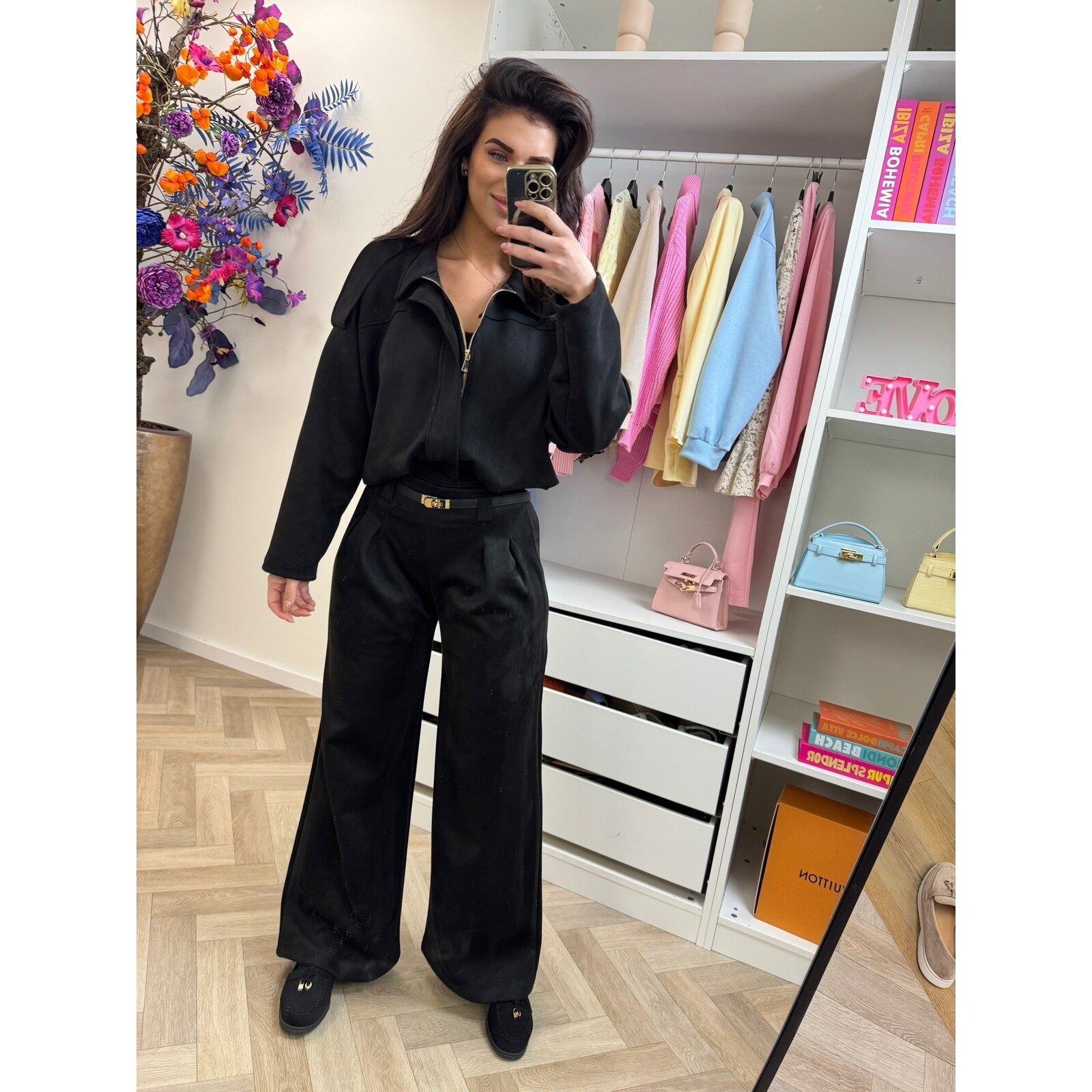 Pants suede with belt  Black