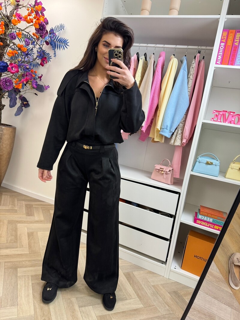 Pants suede with belt  Black