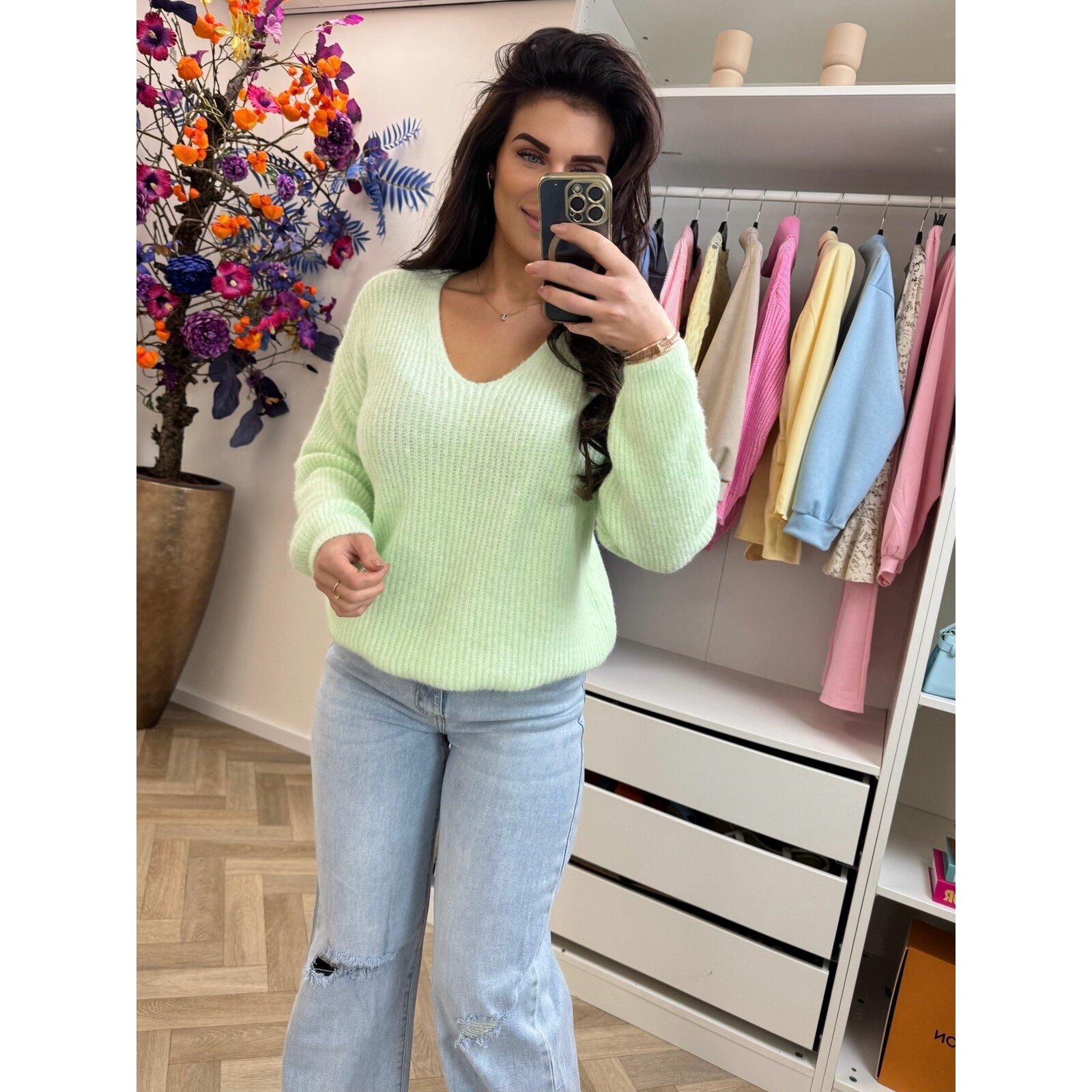 Sweater Paris v-hals Mint