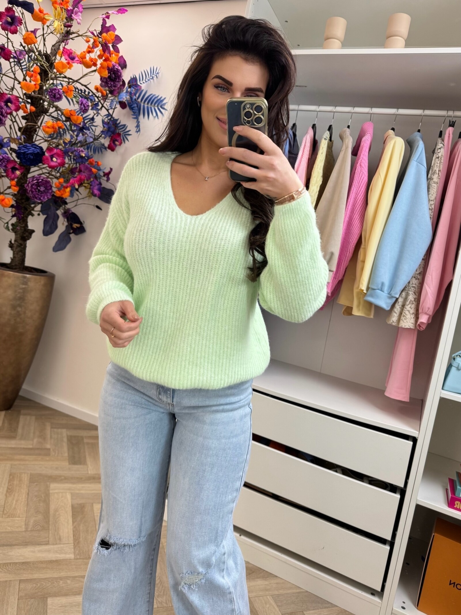Sweater Paris v-hals Mint
