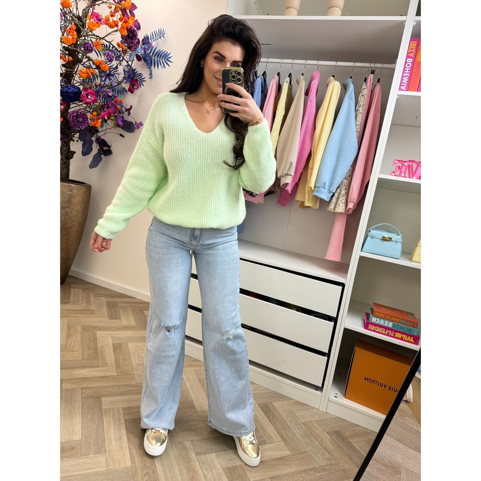 Sweater Paris v-hals Mint