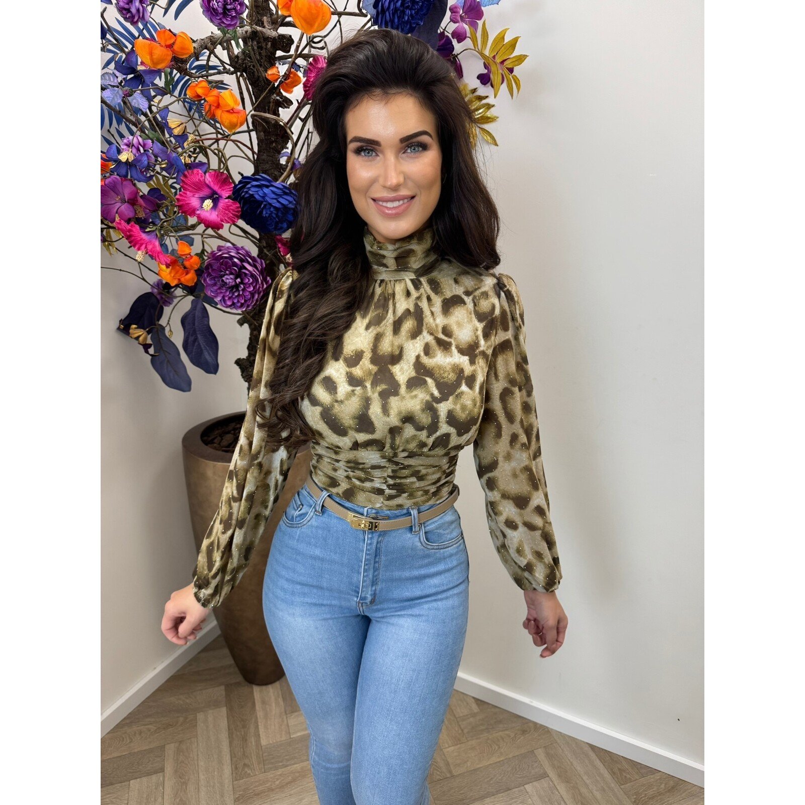 Top leopard diamonds sage green CY4567B