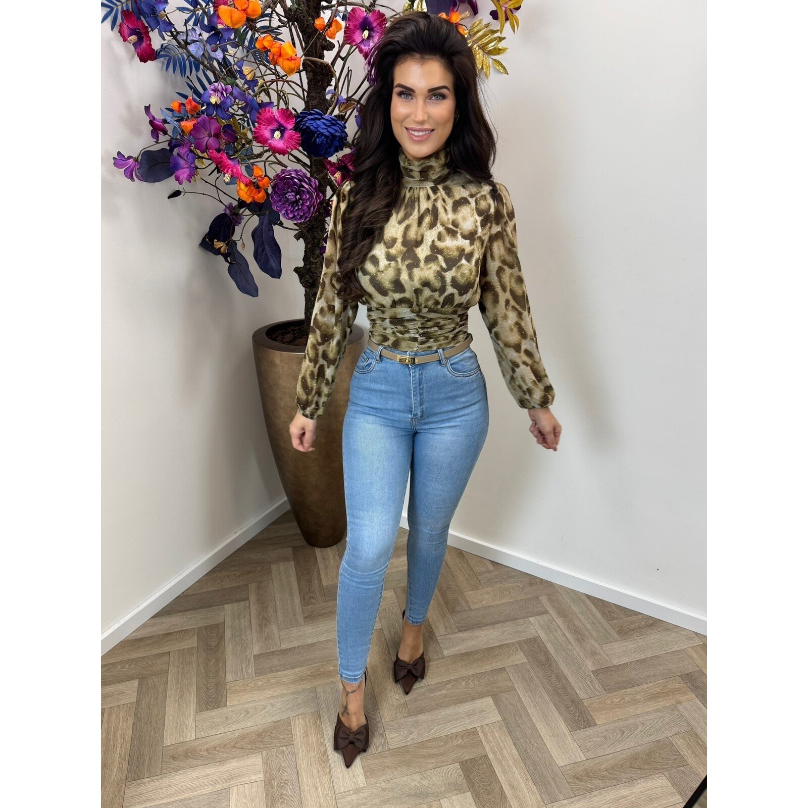 Top leopard diamonds sage green CY4567B