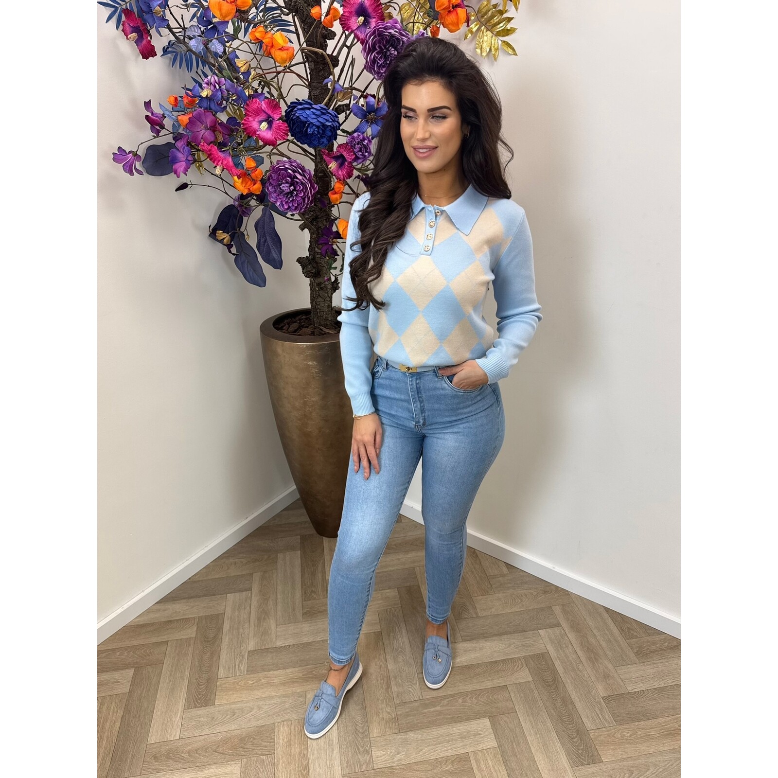 Sweater Kraagje Lorena Ruit JL10218-1 light blue