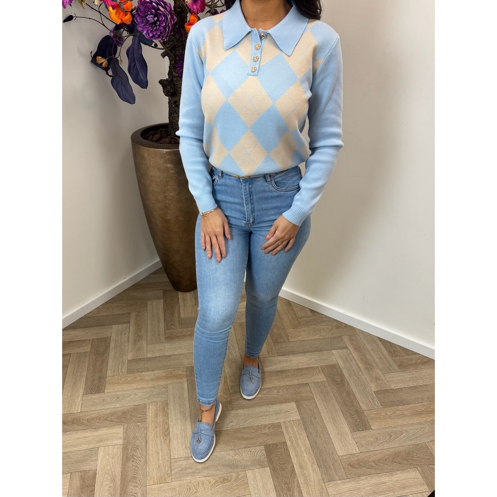 Sweater Kraagje Lorena Ruit JL10218-1 light blue