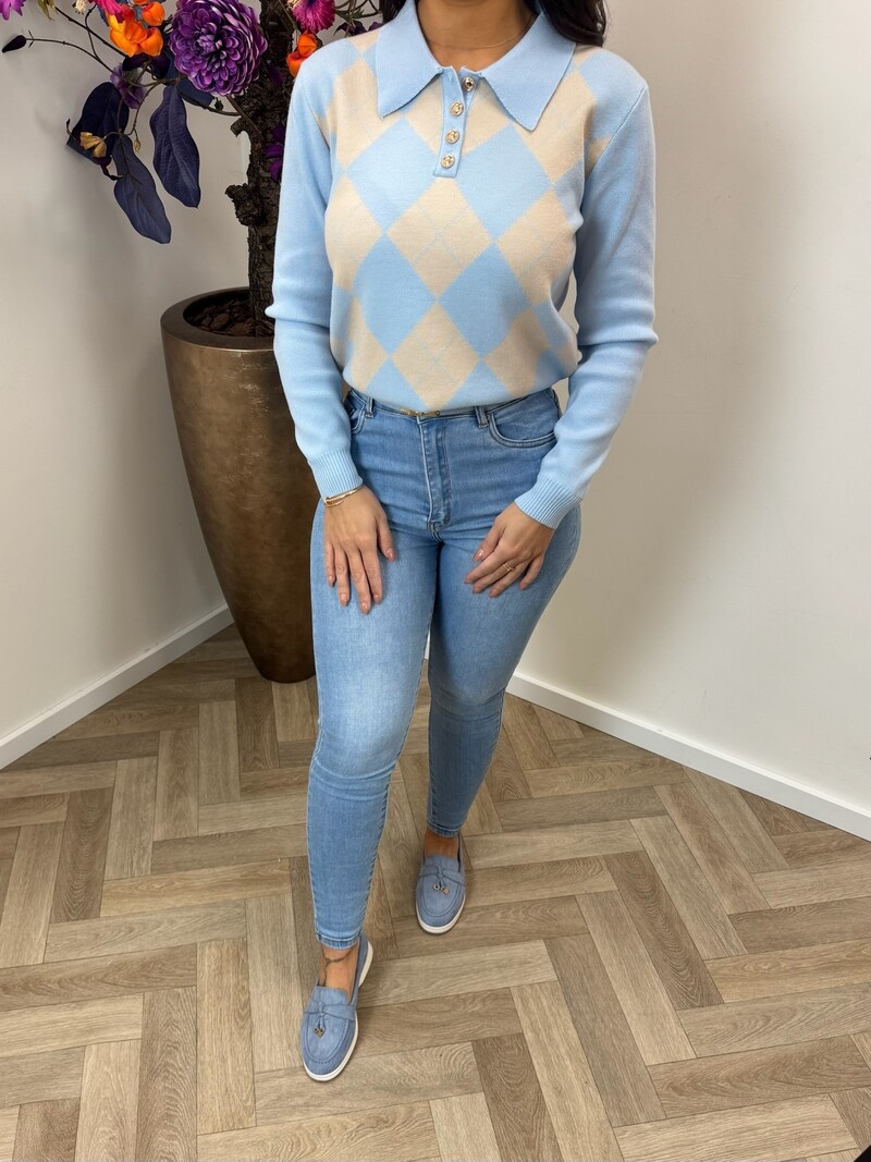 Sweater Kraagje Lorena Ruit JL10218-1 light blue