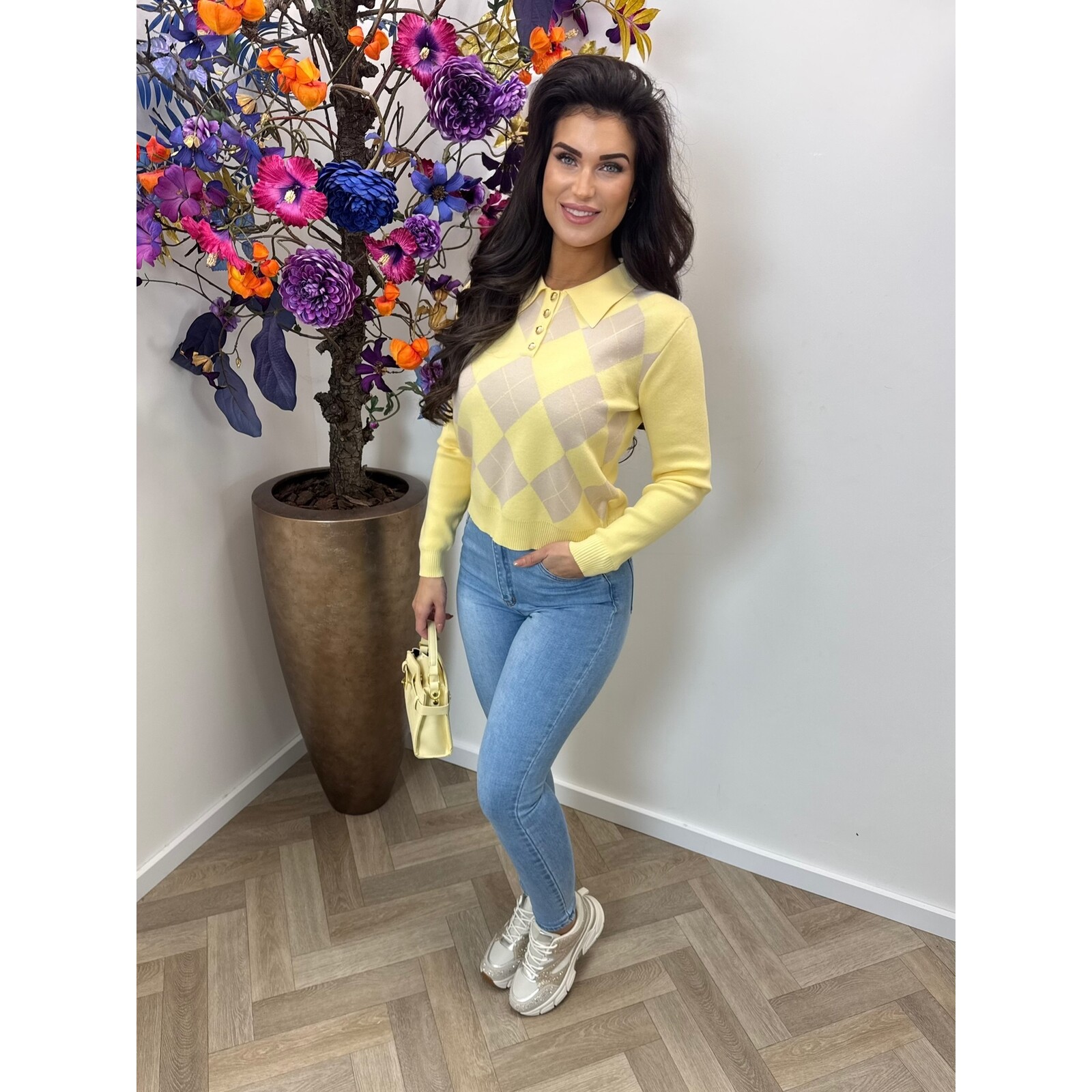 Sweater kraagje lorena ruit JL10218-1 Yellow