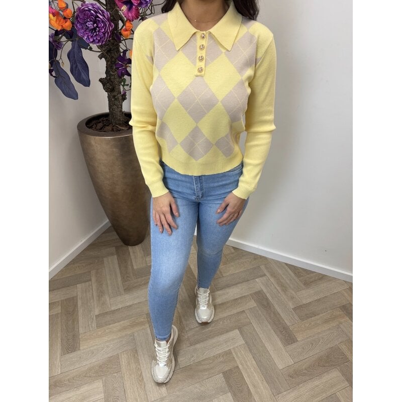 Sweater kraagje lorena ruit JL10218-1 Yellow
