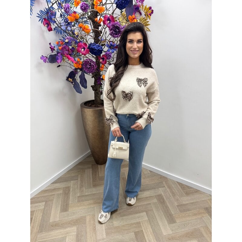 Trui leopard bow AM939 Beige