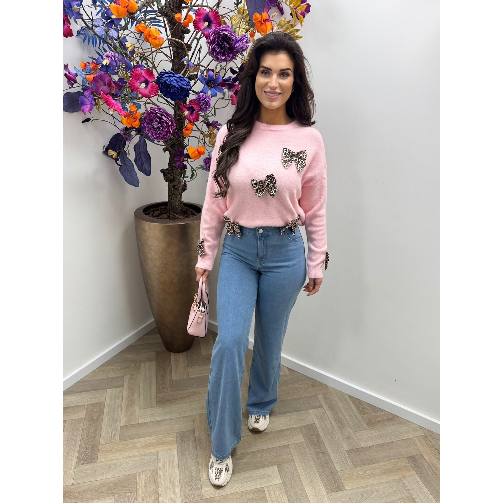 Trui leopard bow AM939 Pink