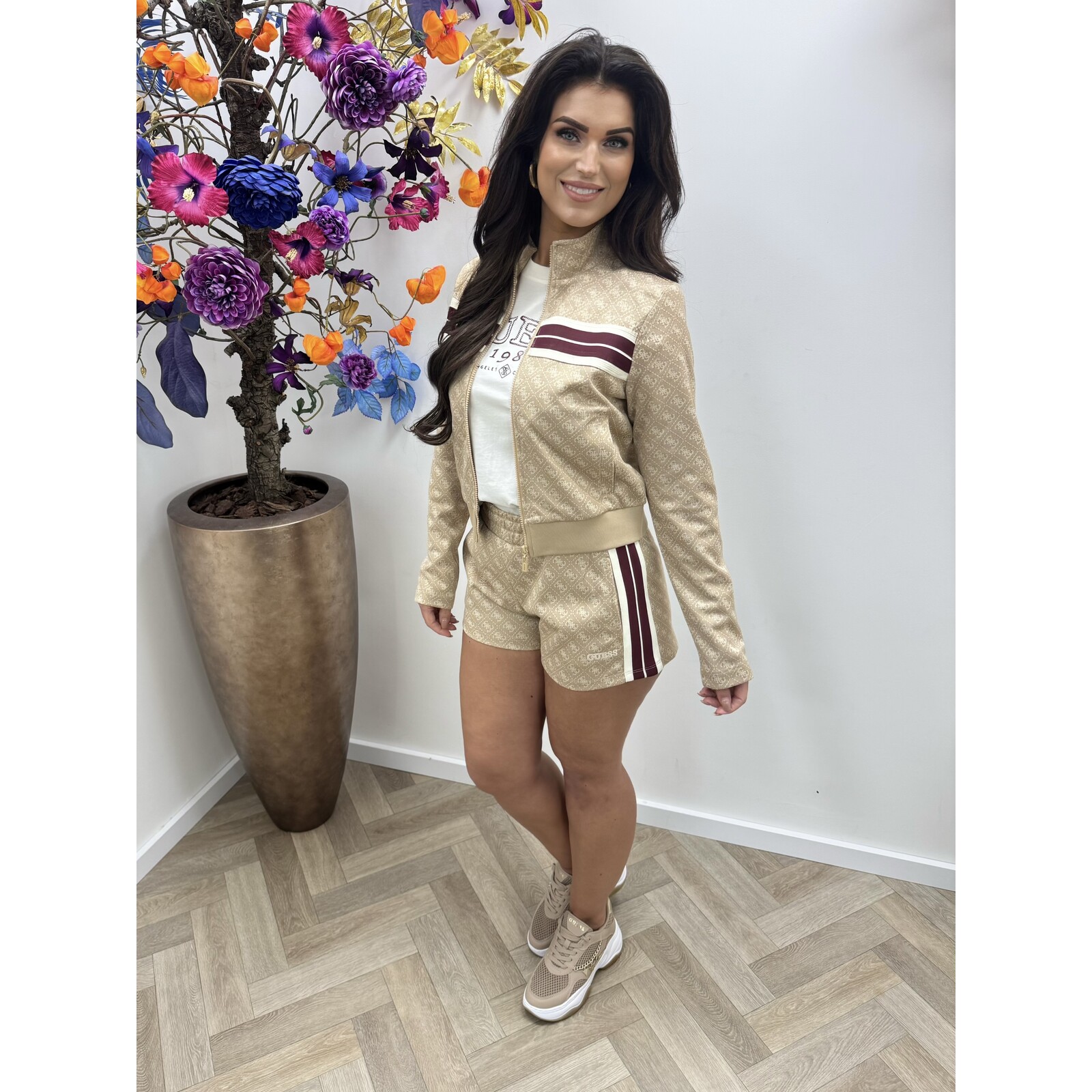 Guess Zip Jacket Allover Logo Beige Guess 1125