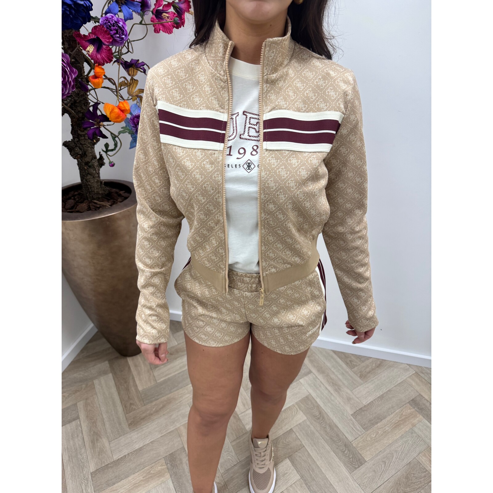 Guess Zip Jacket Allover Logo Beige Guess 1125