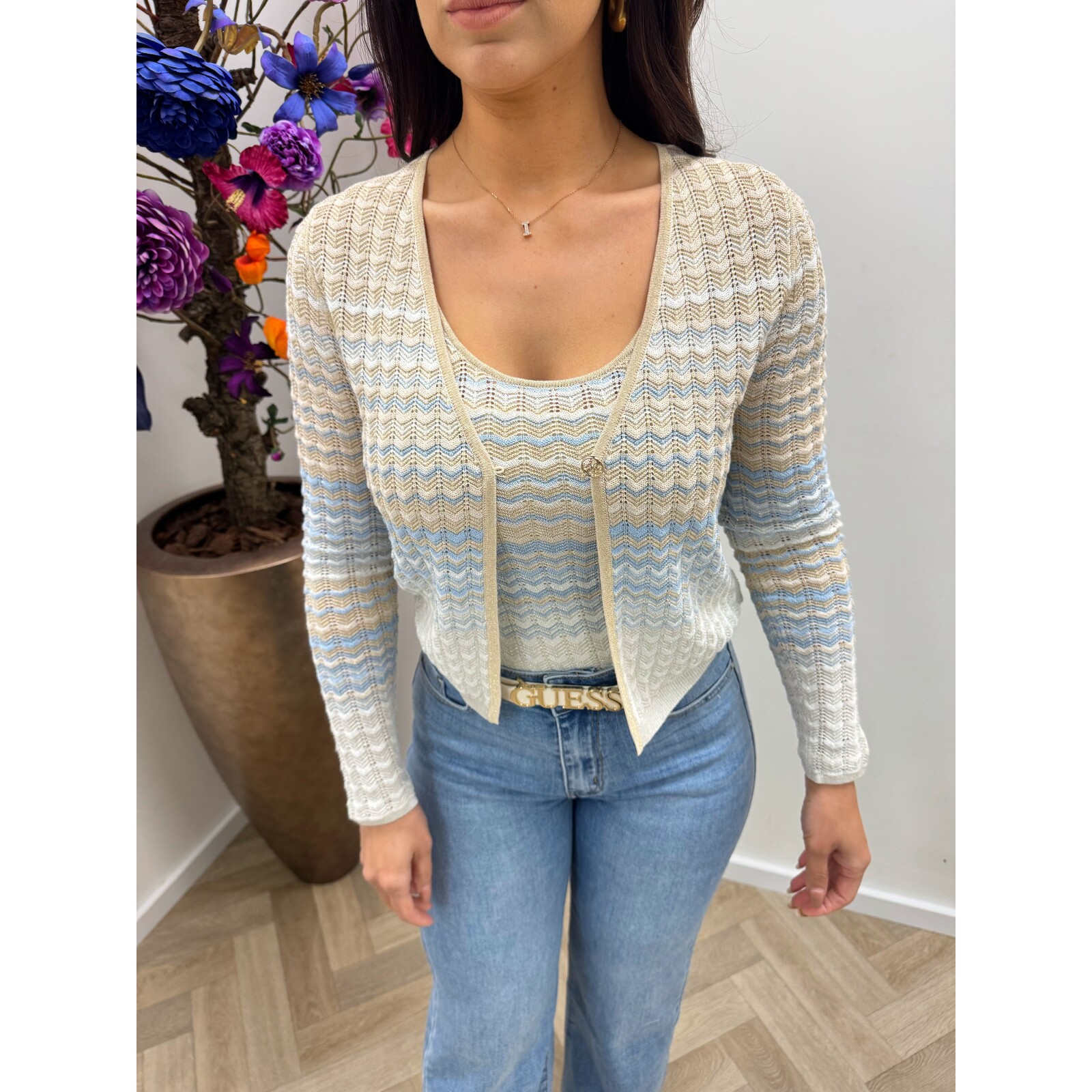 Guess Vest Rosalyn Zigzag Light Blue Guess 1172