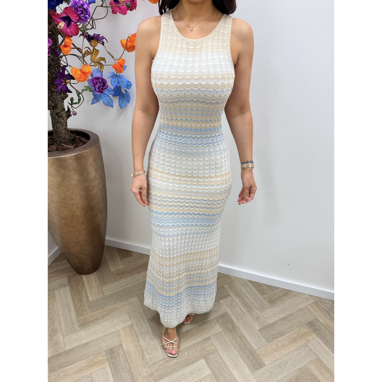 Guess Long Dress Rosalyn zigzag light blue Guess 1101