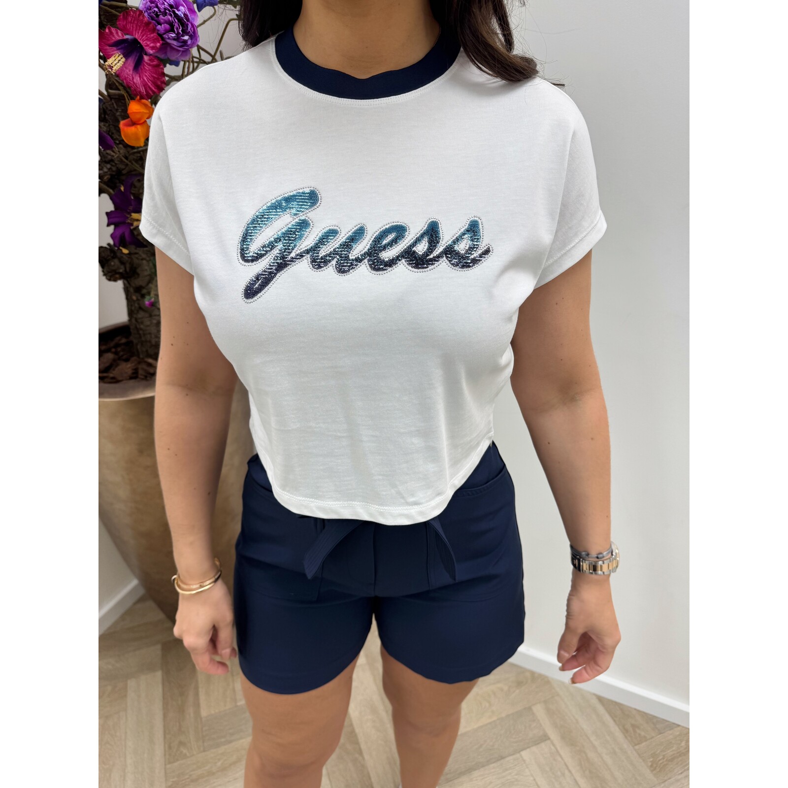 Guess Crop t-shirt Script White Guess 1097