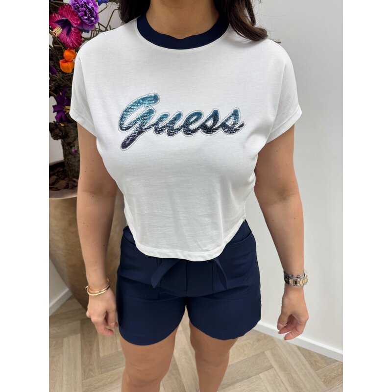Crop t-shirt Script White Guess 1097