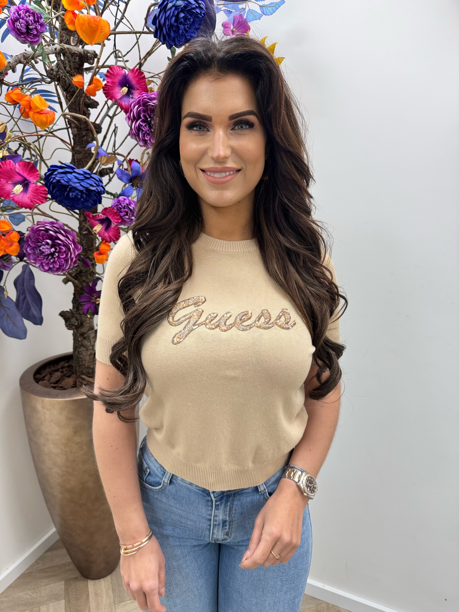 Guess Top Margaret Logo Taupe Guess 1092