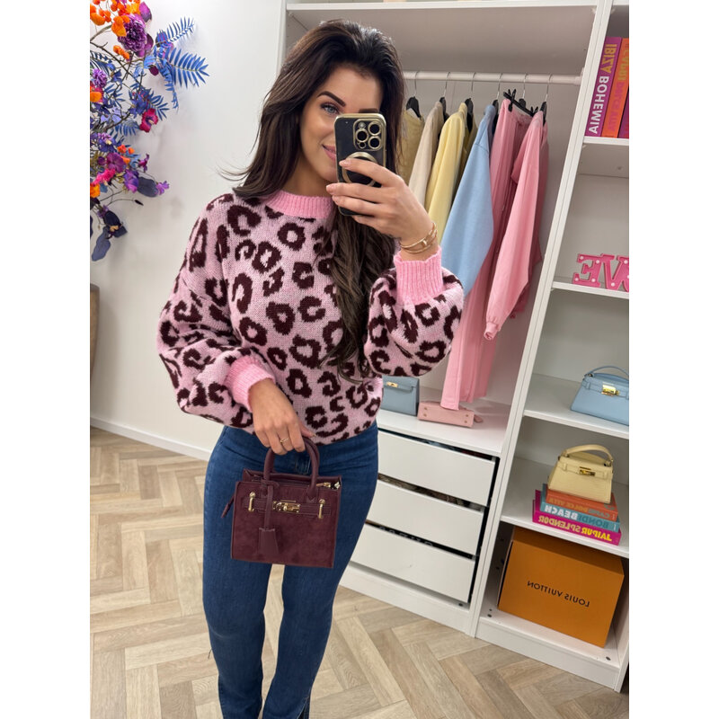 Trui all leopard Light Pink