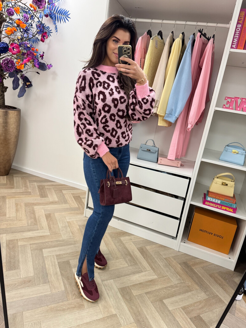 Trui all leopard Light Pink